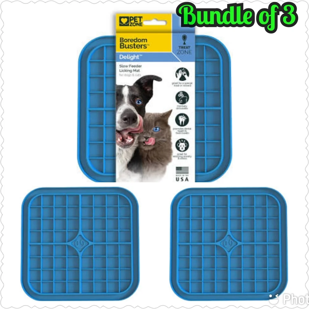 3 Pet Zone Boredom Busters Delight Blue Slow Feeder Licking Mat Stress Cat Dog